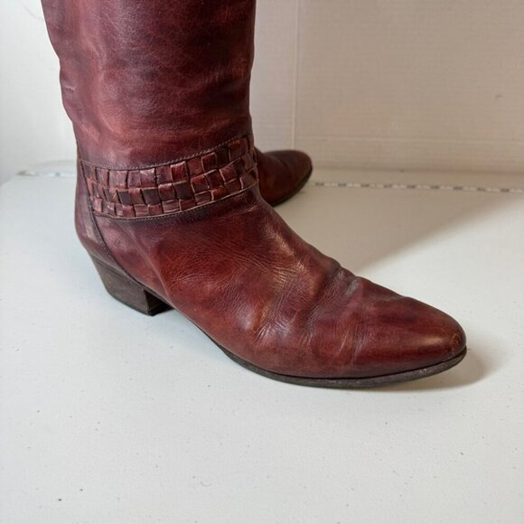 Vintage Redwood Leather Made in Italy Western Boho Tall Boots Size 40 1/2 - Picture 3 of 16